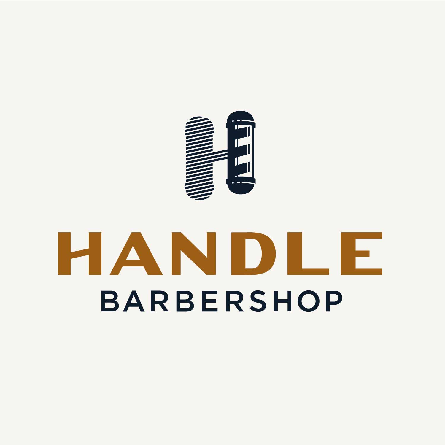 Full Handle Barbershop logo with shadowed parlor pole H—by Hunter Oden of oden.house