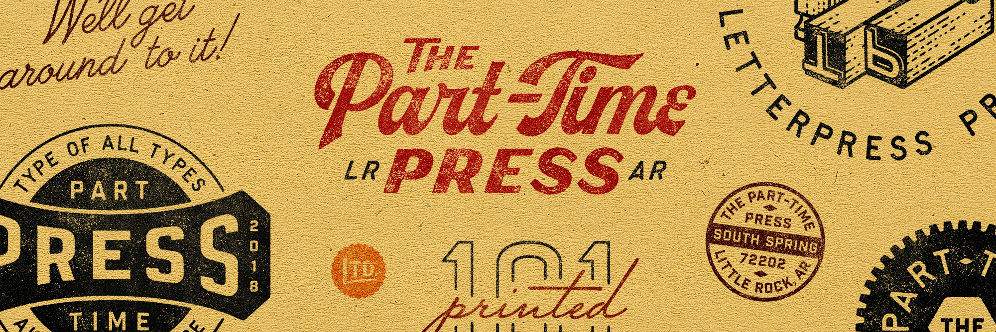 Graphic Design and branding assets for Hunter Oden of The Part-Time Press, a hand-fed letterpress print shop in Little Rock, Arkansas