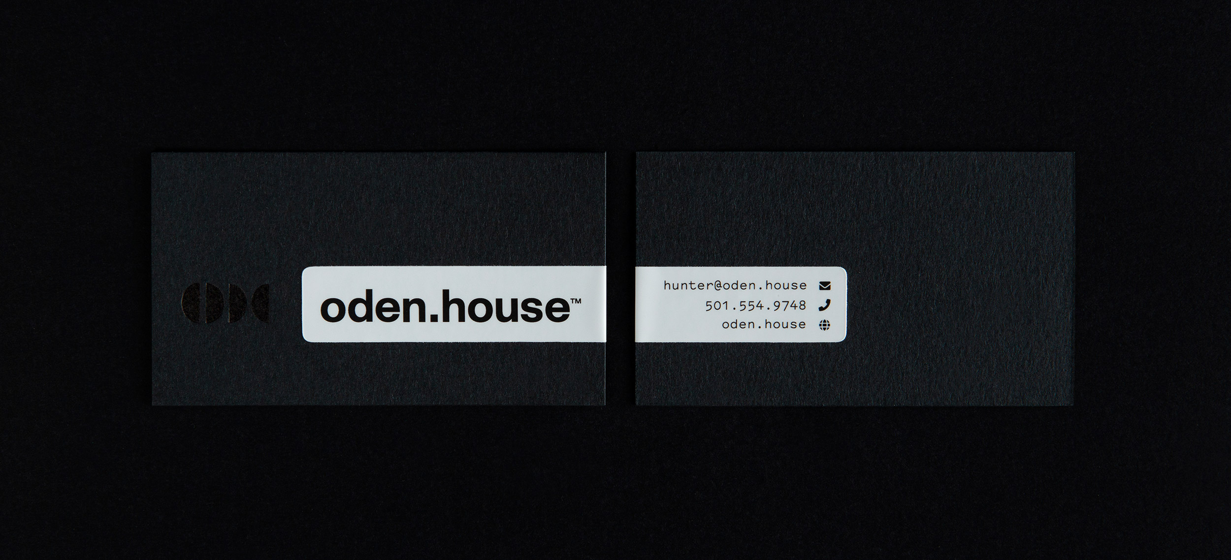 oden.house business card design with wrapped label