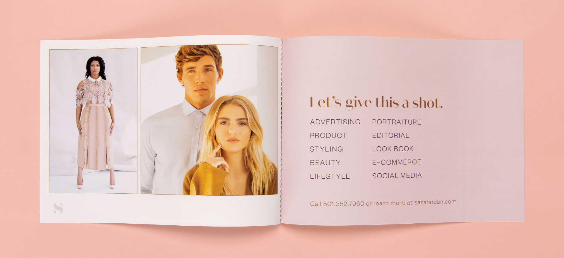 Sarah Oden Photographer direct mailer interior spread showing design and typography